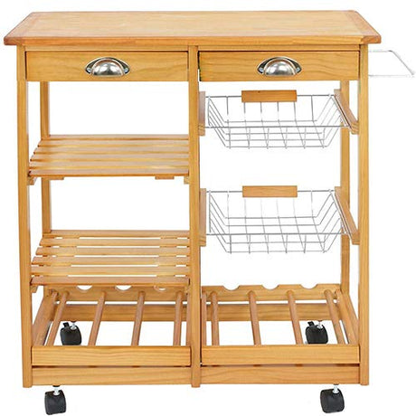 HomGarden Wood Rolling Kitchen Island Storage Cart Dining Trolley Microwave Cart w/Drawer Shelves Basket Stand Counter Top Table HomGarden