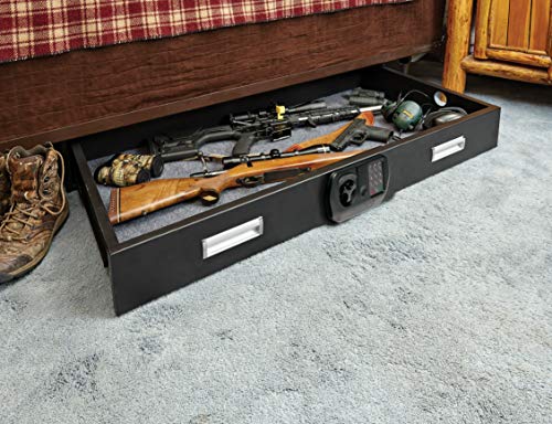 SnapSafe Under Bed Safe, Medium – Under Bed Gun Safe for Firearms, Ammunition and Valuables – Fits in Trunk of Small SUVs – Easy Access, Out of Sight, Space Saving – Black, 26 x 5 x 20 Inches SnapSafe