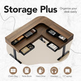 HUANUO U-Shape Large Standing Desk with Storage Drawers, 2-Tier Corner Sit Stand Desk with Power Strip Tray & Cable Grommets, Height Adjustable Extra Large Computer Gaming Table, Walnut HUANUO