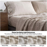 Simple&Opulence 100% Pure Linen Sheet Set Queen Size, Natural French Flax Solid Color 4 Pcs Washed Breathable, Farmhouse Bedding (1 Flat Sheet,1 Fitted Sheet,2 Pillowcases)-Embroidery Linen Simple&Opulence