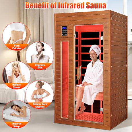 X-Vcak 1-2 Person Infrared Sauna, Dry Heat Sauna with Red Light Therapy, Bluetooth, Radio, 7-Color Therapy Light for Home, Indoor, Gym, Wellness Center, 36″ x 36″ x 73″ X-Vcak