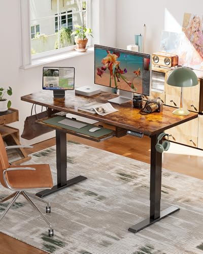 Marsail Electric Standing Desk with Ergonomic Keyboard Tray, 48x24 Inch Adjustable Height with 27.5” to 46.7” Height Range, 4 Memory Presets, Smooth and Quiet Lifting, Computer Workstation, Rustic Marsail