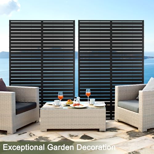 Metal Privacy Screen Outdoor 72" H×47" W,Freestanding Decorative Privacy Screen for Balcony Yard&Garden,Privacy Fence-Black&Louvered YESUNEED