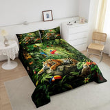 3D Tiger Comforter Set Queen Size,Monkey Parrot Wild Animals Bedding Set,Tropical Palm Tree Jungle Quilt Set for Kids Boys Girls Adult Bedroom Decor,Nature Wildlife Theme Duvet Insert,2 Pillowcases Castle Fairy