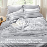 Bedsure Full Comforter Set 7 Pieces, Grey Striped Bedding Set for All Seasons, Reversible, Cationic Dyeing Bed in a Bag with Comforter, Sheets, Pillowcases & Shams Bedsure