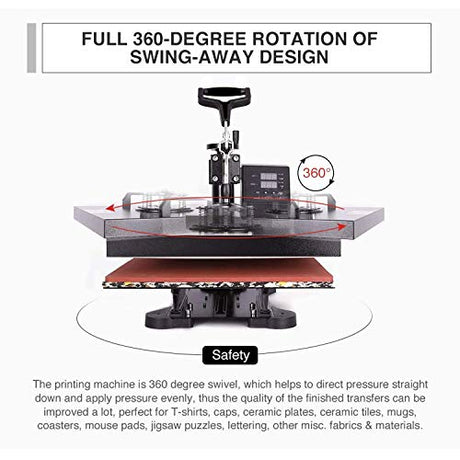 8 in 1 Heat Press Dual Digital Control 360 Degree Swivel Heat Press Machine Multipurpose Combo Kit Sublimation Heat Press Machine for T Shirts, Mug, Hat, Plate, Cap, 29X38CM YAOBAO