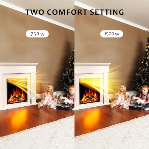43 Inch Electric Fireplace with Mantel Wooden Surround Firebox TV Stand,FreeStanding Electric Fireplace Heater Entertainment Center,Adjustable Led Flame,750W-1500W,Cream ZAFRO