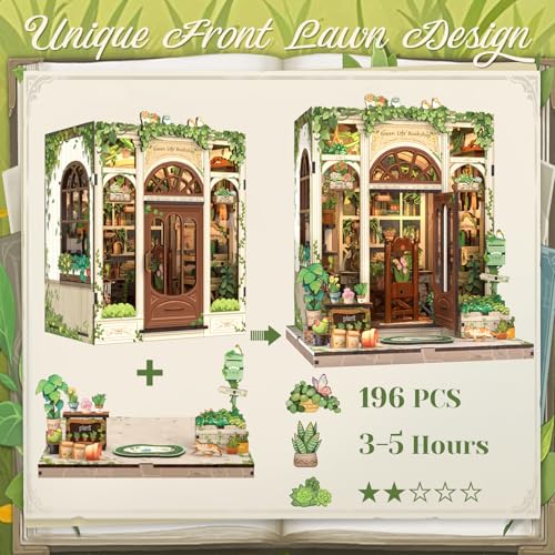 CUTEBEE Book Nook Kit - DIY Miniature House Dollhouse Kit for Adults and Teens, Booknook Tiny House Bookshelf Decor 3D Wooden Puzzle, Gifts for Family Friends (Green Life Bookshop)