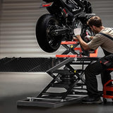 VEVOR Motorcycle Lift Table, 1500lbs Weight Capacity, Pneumatic Motorcycle Jack, 8.6-31 in Height Range, Heavy Duty Bike Repair Stand with Removable Workbench, Repair Platform for ATVs, Dirt Bike VEVOR