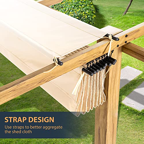 HAPPATIO 10' X 13' Pergola Retractable Pergola Canopy for Backyard, Garden, Patio; Woodgrain-Look Aluminum Pergola with Retractable Pergola Canopy, Includes Anchors and Expansion Screws (Beig - WoodArtSupply