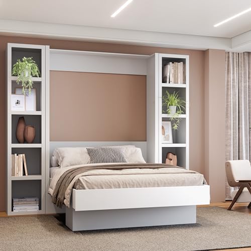 Oakland Living Easy-Lift Full Murphy Wall Bed in White with Two Bookshelves Oakland Living