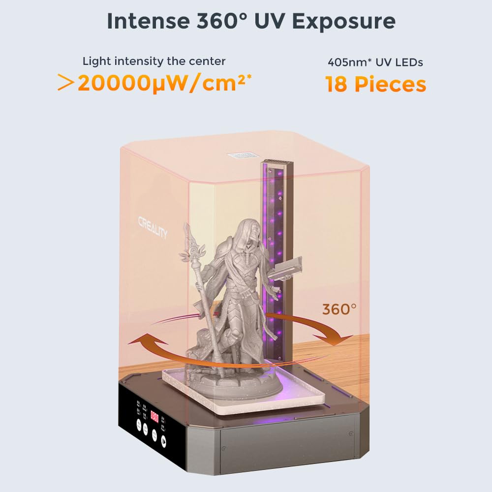 Creality UW-03 Wash and Cure Station 2 in 1 Machine Resin 3D Printer Gen 3.0 360° UV Exposure 405nm LED Magnetic Propeller Speed 500r/min 10.64L Cure Volume 8.46x6.49x11.81 inch - WoodArtSupply