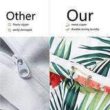 FADFAY Tropical Red Hibiscus Palm Leaves Duvet Cover Set Super Soft Summer Bedding 100% Cotton Soft with Hidden Zipper Closure Queen Size 3-Pieces FADFAY