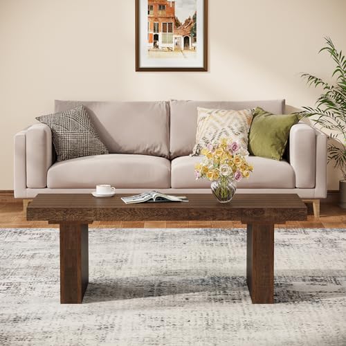 Tribesigns Rectangle Coffee Table: 47.24-Inch Wood Modern Coffee Table Cocktail Table for Living Room, Farmhouse Coffee Table Center Table Tea Table with Slat Tabletop, Rustic Brown Tribesigns