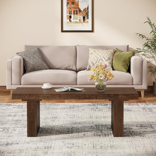 Tribesigns Rectangle Coffee Table: 47.24-Inch Wood Modern Coffee Table Cocktail Table for Living Room, Farmhouse Coffee Table Center Table Tea Table with Slat Tabletop, Rustic Brown - WoodArtSupply