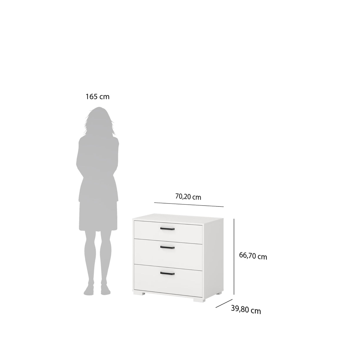 Tvilum Sofia 3-Drawer Bedroom Storage Chest, White, 27.6" W x 26.2" H x 15.67" D Tvilum