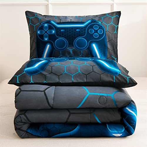NTBED Game Console Comforter Set for Boys Girls Kids Geometric Lightweight Microfiber Bedding Sets (Blue, Full) NTBED
