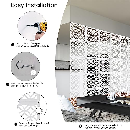 Boshen 24PCS Hanging Room Divider Wall Screen Panel Room Divider Panels Privacy Screen Divider Home Decor for Living Room Bedroom Home Office Restaurant Decor-White02 Boshen