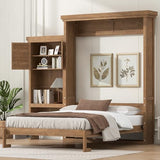 Merax Queen Size Murphy Bed with Storage, Solid Wood Hidden Wall Bed Frame with Cabinets, Farmhouse Murphy Bed Fame, Can Be Folded into a Cabinet, No Box Spring Needed, Wood Color Merax