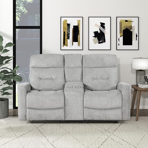 Lexicon Recliner Sofa for Living Room, Double Recliner RV Couch, Manual Wall Hugger Recliner Home Theater Seating Chenille Reclining Sofa, 58''W Loveseat with Center Console, Grey Lexicon