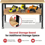 ENJOYWOOD Work Table for Garage 60 x 22 Inch Adjustable Height Workbench Heavy Duty Rubberwood Tabletop Work Bench with Power Outlets Pegboard Pad for Woodworking Shop, Home, Office ENJOYWOOD