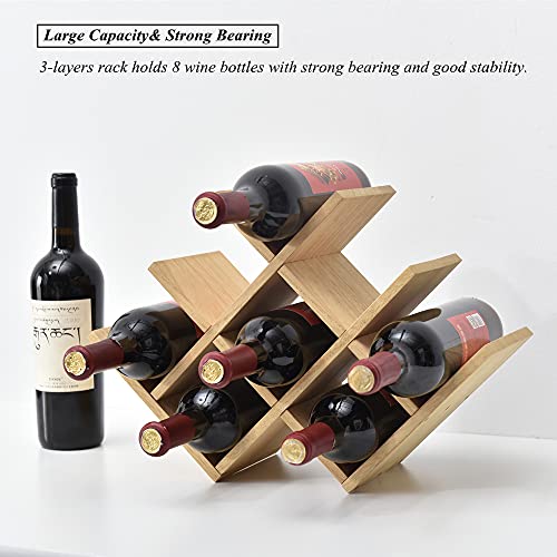 KIRIGEN Wooden 8-Bottle Wine Rack - 3-Tier Wood Wine Display Rack/Free Standing and Countertop Wine Storage Shelf - Bottle Holder/Cabinet Glass Rack Natural XHJJ3-NA KIRIGEN