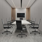 Haranuo Office Chair, Ergonomic Executive Conference Room Chairs, Ribbed Leather Desk Chair with Lumbar Support, Adjustable Height Mid-Back Swivel Chair with Padded Seat and Square Tube Armrests Haranuo