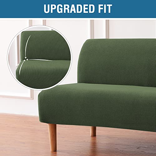 H.VERSAILTEX Armless Futon Cover Stretch Sofa Bed Slipcover Protector Elastic Feature Rich Textured High Spandex Small Checks Jacquard Fabric Futon Cover, Machine Washable, Bronze Green H.VERSAILTEX