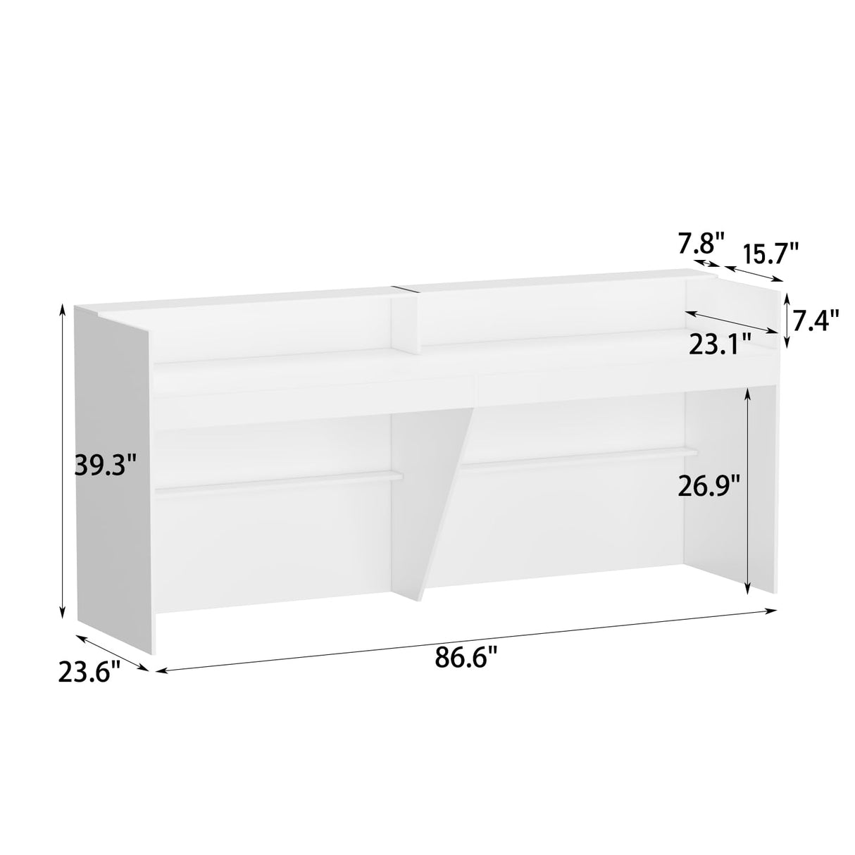 FAMAPY Reception Desk with Shelves, Modern Front Counter Table Checkout Retail Counter for Reception Room Lobby Shop, White and Black, 23.6”D x 86.6”W x 39.3”H FAMAPY