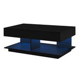 Mcltopz Extendable Coffee Table with with Hidden Storage and LED Lights, Modern 41.3''-76.7'' Rectangular High-Gloss Adjustable Center Table Cocktail Tea Table with Multiple Storage Compartments Black Mcltopz