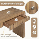 BSYEIO 54.3" Curved Console Table with Fluted Drawer, Rustic Entryway Table and Thick Legs, Sturdy Sofa Table for Hallway & Living Room Wood (Natural) BSYEIO