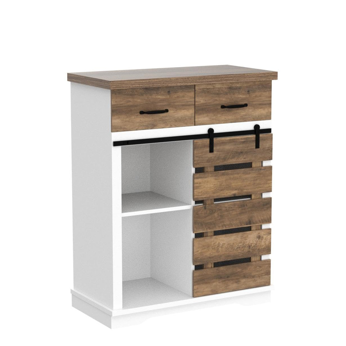 HOSTACK Farmhouse Coffee Bar Cabinet, Sideboard Buffet Cabinet with Drawers and Shelves, Sliding Barn Door Storage Cabinet for Kitchen, Living Room, Dining Room, Entryway, White and Rustic Brown HOSTACK