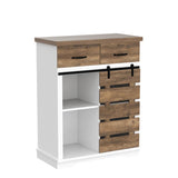 HOSTACK Farmhouse Coffee Bar Cabinet, Sideboard Buffet Cabinet with Drawers and Shelves, Sliding Barn Door Storage Cabinet for Kitchen, Living Room, Dining Room, Entryway, White and Rustic Brown HOSTACK