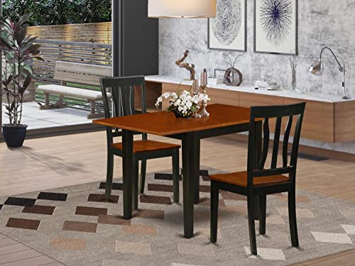 East West Furniture NDAN3-BCH-W 3 Piece Modern Dining Table Set Contains a Rectangle Wooden Table with Dropleaf and 2 Kitchen Dining Chairs, 30x48 Inch, Black & Cherry East West Furniture