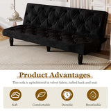 Anwick 3-in-1 Futon Sofa Bed, 66" Velvet Love Seat Sleeper Bed with Adjustable Backrest, Multifunctional Reclining Couch Sofas for Small Spaces, Living Room, Office, Guest Room (Black) Anwick