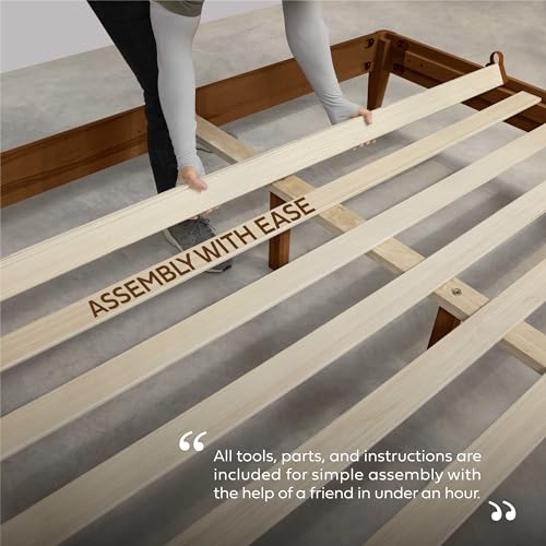 NTC Lupin Dark Walnut Wooden Bed Frame with Headboard - Effortless Assembly and Silent Slats, Queen Size NTC