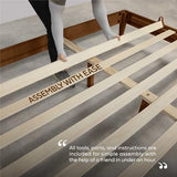 NTC Lupin Dark Walnut Wooden Bed Frame with Headboard - Effortless Assembly and Silent Slats, Queen Size NTC