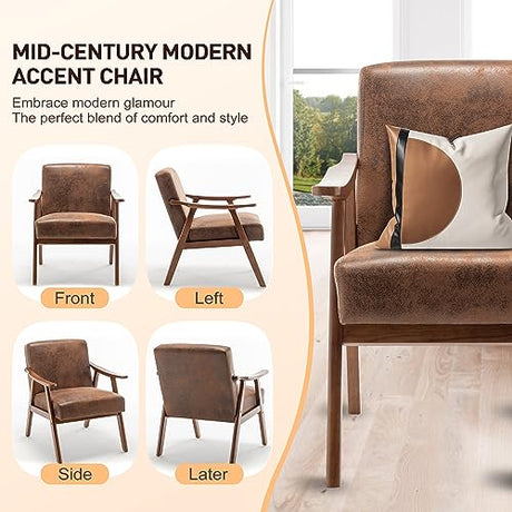 SmartEdge Accent Chair, Living Room Chairs with Extra-Thick Backrest, Lounge Accent Chair with Solid Wood Frame, Comfy Tech Cloth Vanity Chair Armchair for Bedroom, Reading Room, Office, Brown SmartEdge