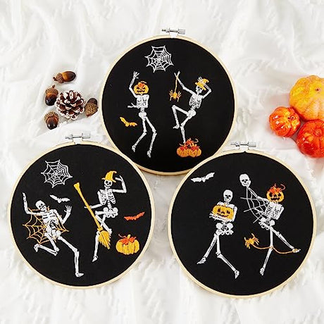 Halloween Embroidery Kit for Adult Beginner, Stamped Cross Stitch Kit for Beginner Adult, Funny Gothic Embroidery Starter Kit with Pattern Needlepoint Kit, 3 Embroidery Hoop and Fabric, Needle, Thread Armindou