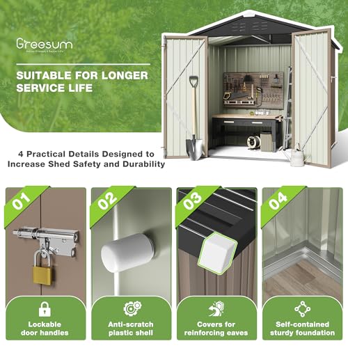 Greesum Outdoor Storage Shed 6 x 4 ft. Utility Tool Shed Metal Storage Garden Shed with Door & Lock for Patio Storage, Brown