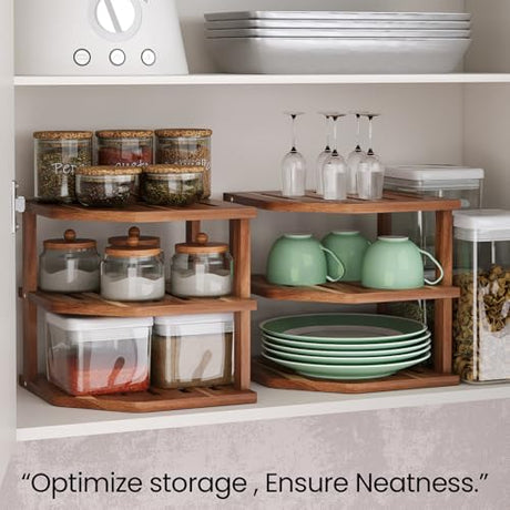 VERTORGAN 3 Tier Acacia Wood Corner Shelf,Dish Drying Rack,Plate Organizer,Kitchen Spice Rack for Countertop and Cabinet,Pantry Organization and Storage VERTORGAN