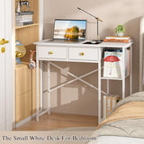 DAOUTIME White Computer Desk, 36 Inch Small Desk with Drawers, Home Office Desk with Storage Shelves for Bedroom, Living Room, Dorm, Vanity Desk for Small Spaces, White DAOUTIME