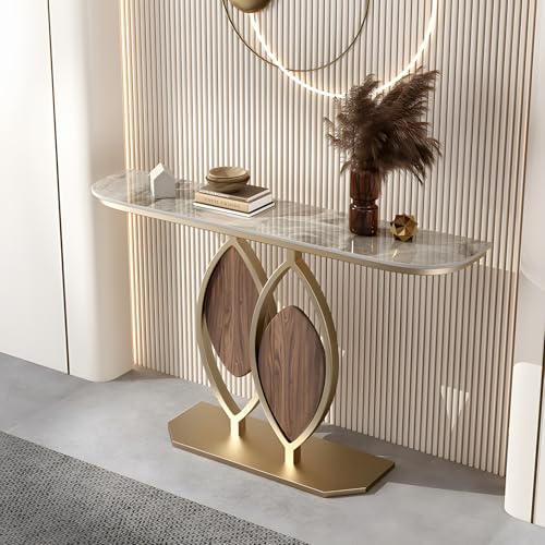 Modern Console Table, Luxury Faux Marble Entryway Table Narrow Metal Sofa Table for Hallway, Living Room, Foyer, 39.4" 47.2" 59.1" Wide, Easy Assembly VinLeap