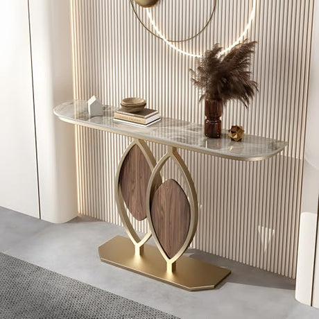 Modern Console Table, Luxury Faux Marble Entryway Table Narrow Metal Sofa Table for Hallway, Living Room, Foyer, 39.4" 47.2" 59.1" Wide, Easy Assembly VinLeap