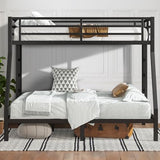 HKOLIE Twin Over Full Bunk Bed, Metal Bunk Bed Frame Heavy Duty Bunk Beds Loft Bed Frame with Ladder and Guardrail Metal Slats No Box Spring Required for Adults Teens, Black HKOLIE