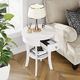 Giantex Round End Table with Drawer, 2-Tier Wood Side Table w/Open Shelf, Small Sofa Side Table for Small Space, Multipurpose Accent Table for Bedroom Living Room Home (1, White) Giantex