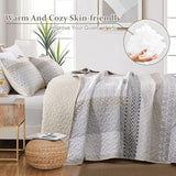 WONGS BEDDING Beige Quilt Queen Size, Bohemian Stripe Quilt Sets 3 Pieces Beige Boho Quilted Bedspread Set Lightweight Microfiber Coverlet Bedding Set All Season (96"x90") WONGS BEDDING