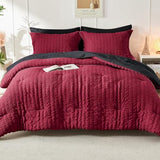 HYMOKEGE Red & Black California King Comforter Set Seersucker 7 Pieces, All Season Luxury Bed in a Bag for Bedroom, Bedding Set with Comforters, Sheets, Pillowcases & Shams HYMOKEGE