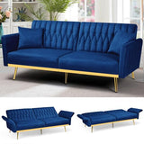 ACMEASE 70” Velvet Futon Sofa Bed w/Adjustable Armrests and Backrest, Convertible Futon Couch w/2 Pillows, Modern Sleeper Bed for Living Room, Bedroom, Blue ACMEASE