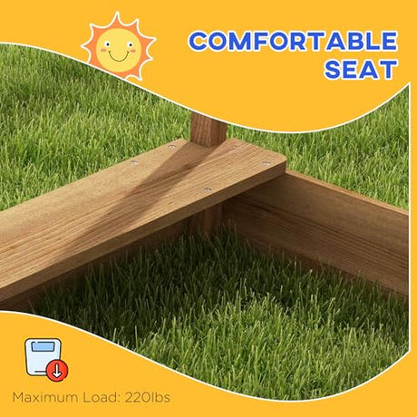 Outsunny Wooden Sandbox with Canopy, Kids Sand Pit with Liner, Blackboard, Sink, Playset, Flags, House Design, Outdoor Sandbox for 3-7 Years Old, 49" x 46" x 57.5", Brown Aosom